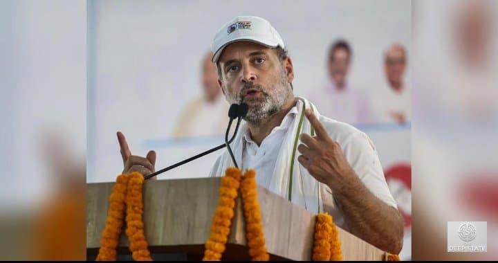 Rahul Gandhi addresses supporters during a public gathering in Raebareli while intensifying his criticism of the BJP-led government.
